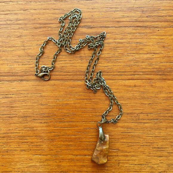 Tan Brown Raw Mookaite Jasper Stone Pendant Necklace Antique Bronze Chain - Picture 5 of 7